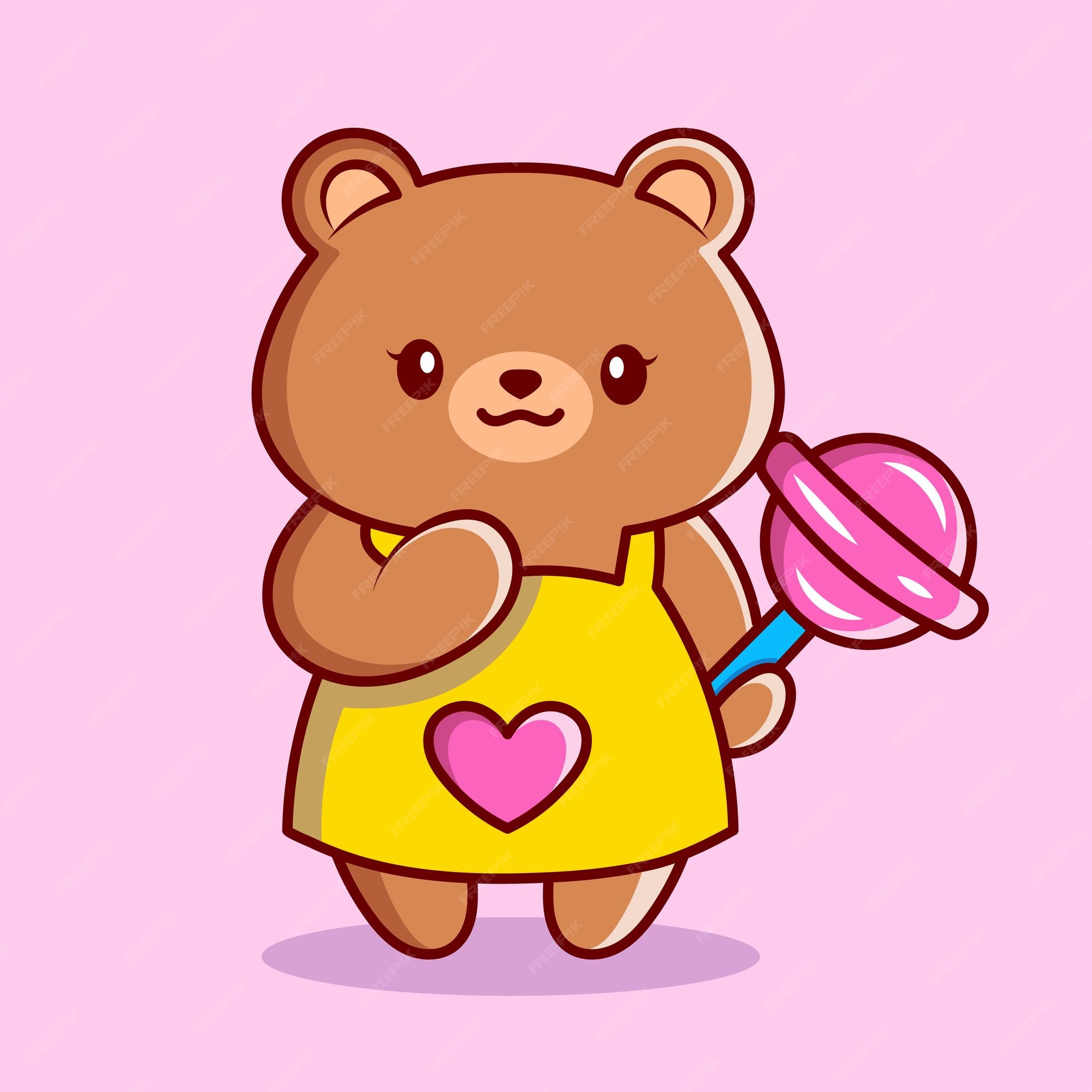 Premium Vector  A cute bear from the gummy bear cartoon in a yellow dress  and red shoes stands in front of a mirror