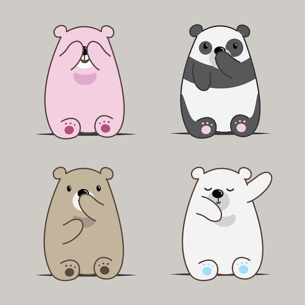 Cute bear grizzly and panda vector illustrationFunny animal cartoon character for kids