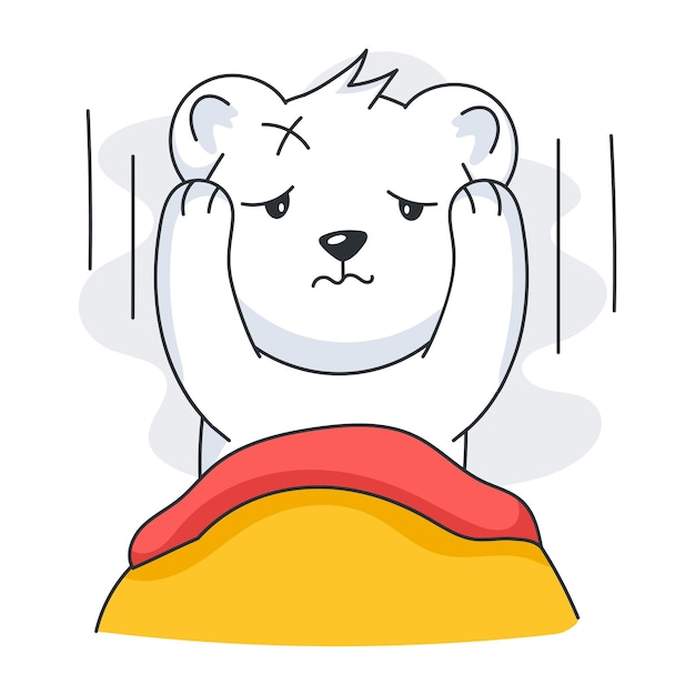 Cute bear having morning headache flat style sticker