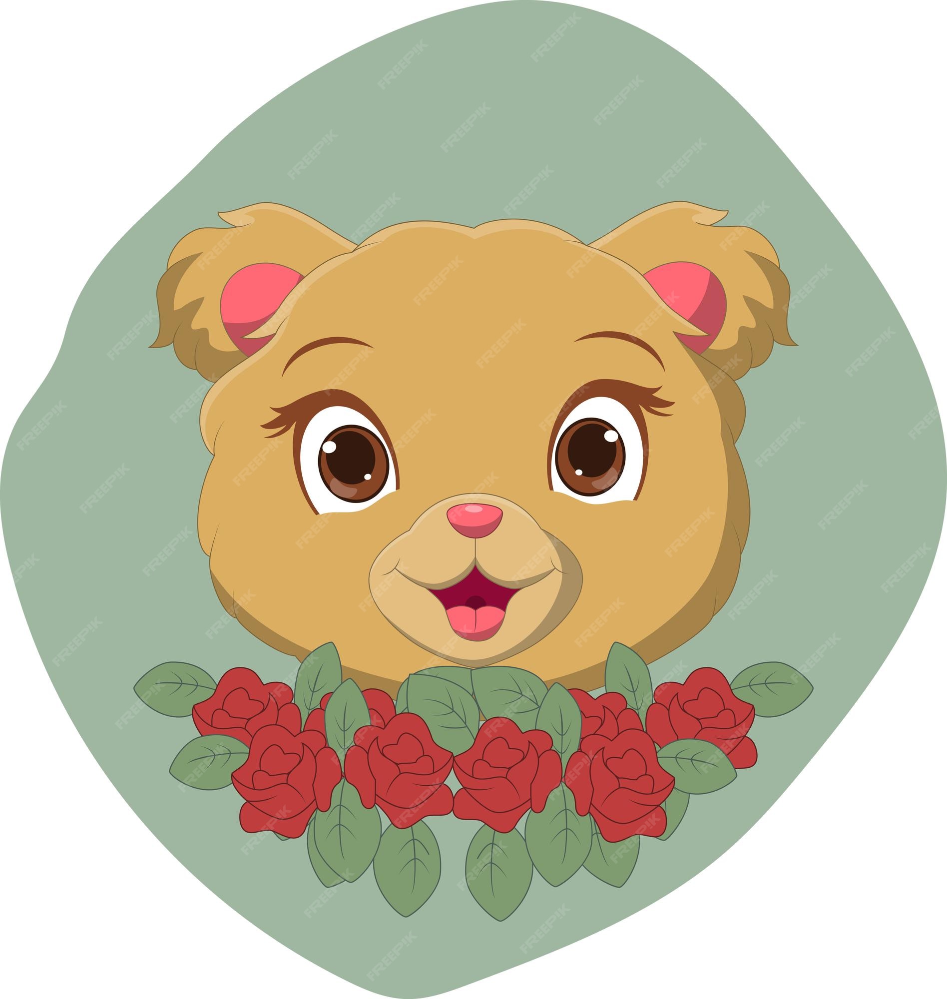 Premium Vector | Cute bear head cartoon with flowers Premium Vector | Cute bear head cartoon with flowers