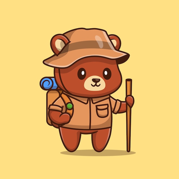 Cute Bear Hiking Cartoon