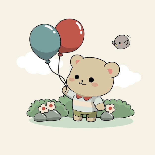 Cute bear holding ballon cartoon vektor illustration