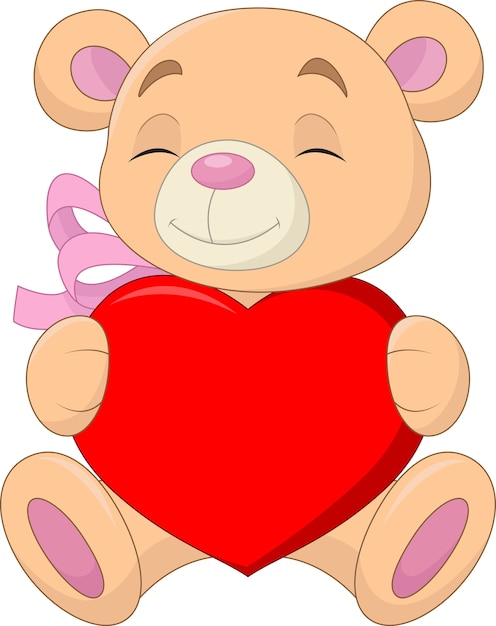 Vector cute bear holding heart