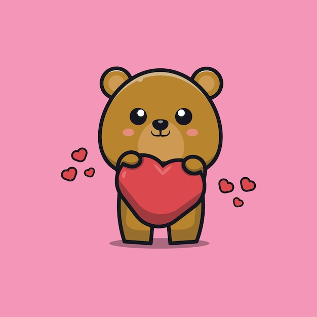 Cute bear holding love cartoon icon illustration