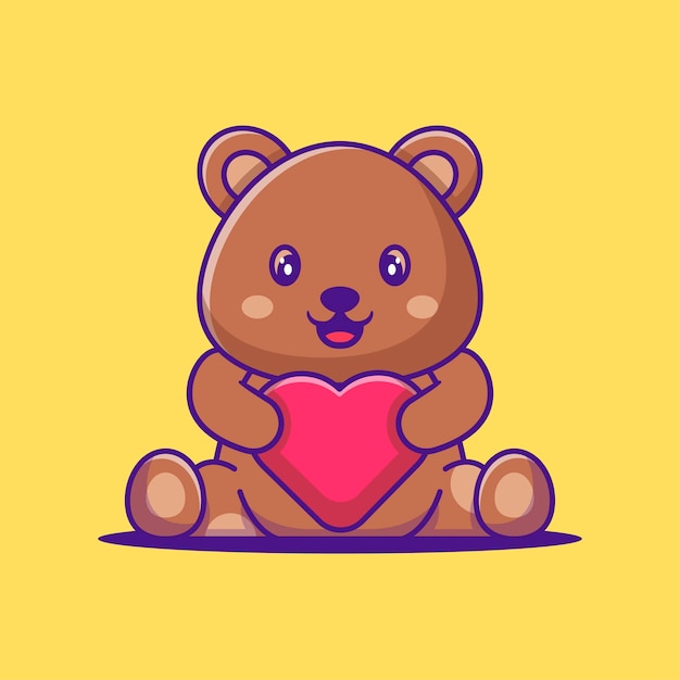 Cute bear holding love cartoon illustration. animal flat cartoon style concept