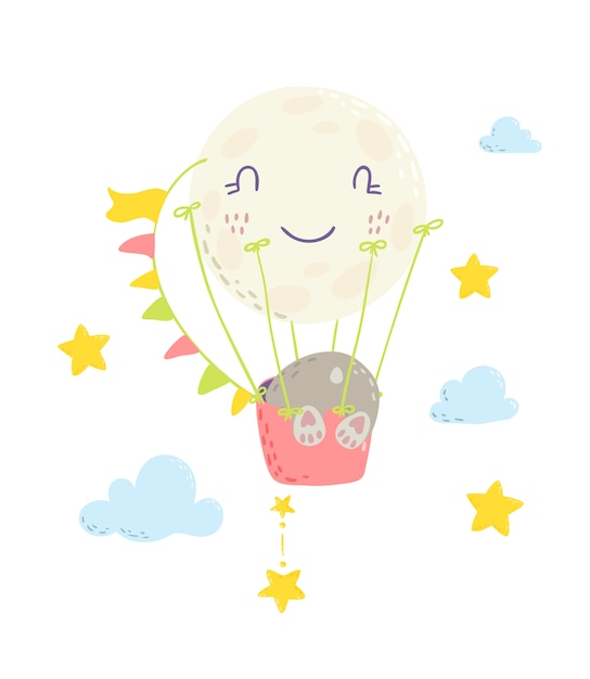 Vector cute bear on hot air balloon