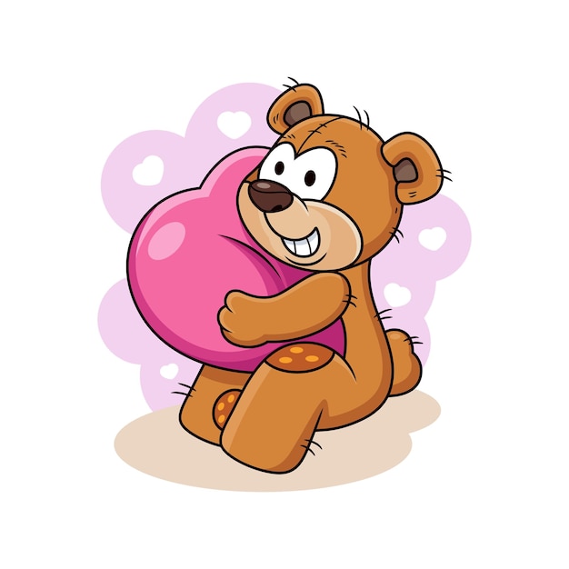 Милый медведь обнимает большую любовь мультфильм Животное векторная иконка иллюстрация изолирована на премиум векторе
