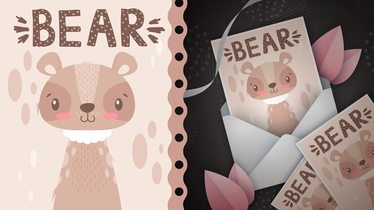 Cute bear idea for greeting card. Hand draw