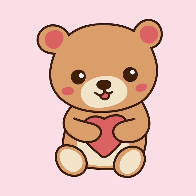 Vector a cute bear illustration holding heart with pastel background