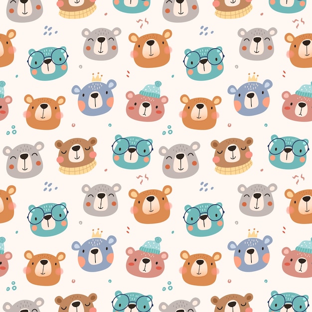 Vector cute bear illustration seamless pattern kids animal pattern