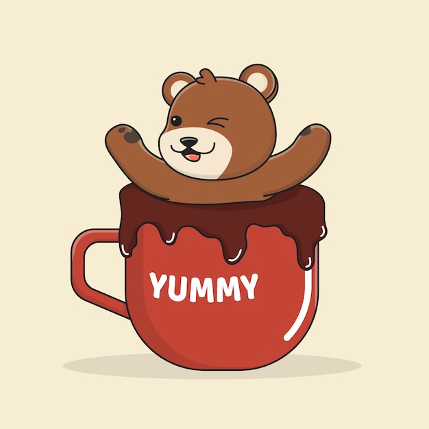 Cute bear inside chocolate mug