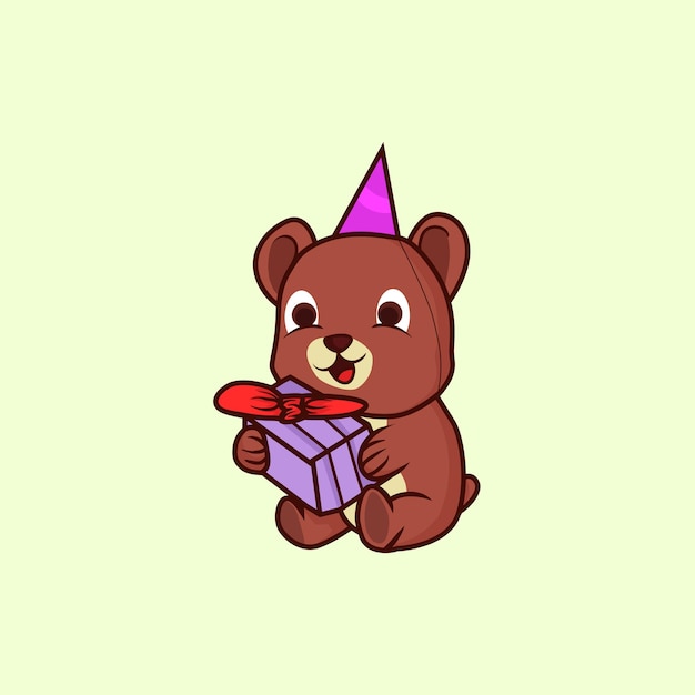 cute bear is bringing a present for his best friend's birthda