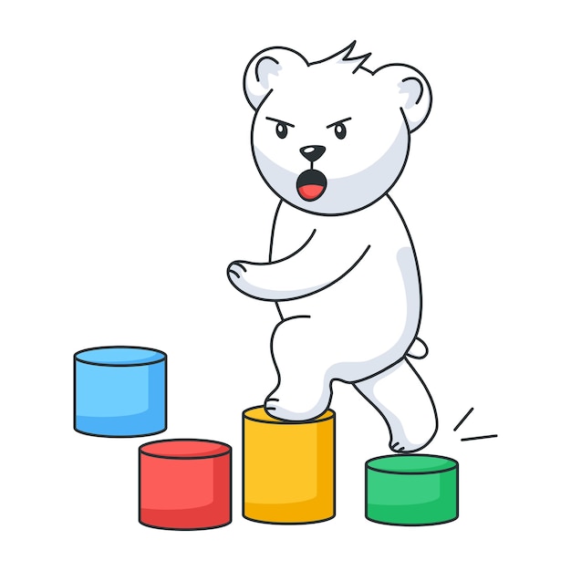 Cute bear jumping blocks flat style sticker