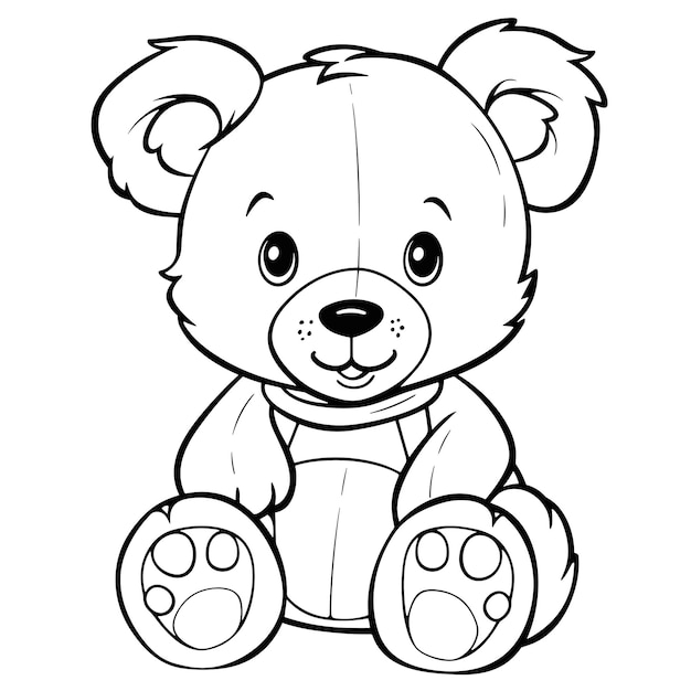 Vector cute bear for kids coloring page hand drawn bear outline illustration premium vector