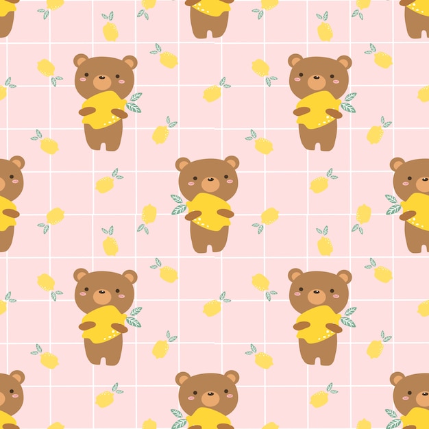 귀여운 곰과 레몬 원활한 패턴입니다.