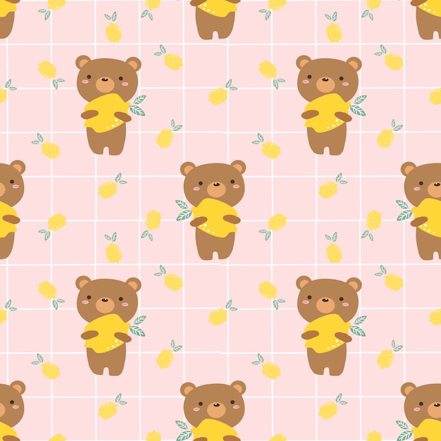 Orso carino e seamless pattern di limone.