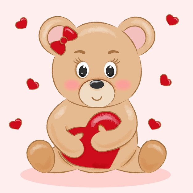 cute bear on a light background with hearts