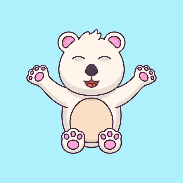 Cute bear looks happy raising hand cartoon vector illustration animal icon