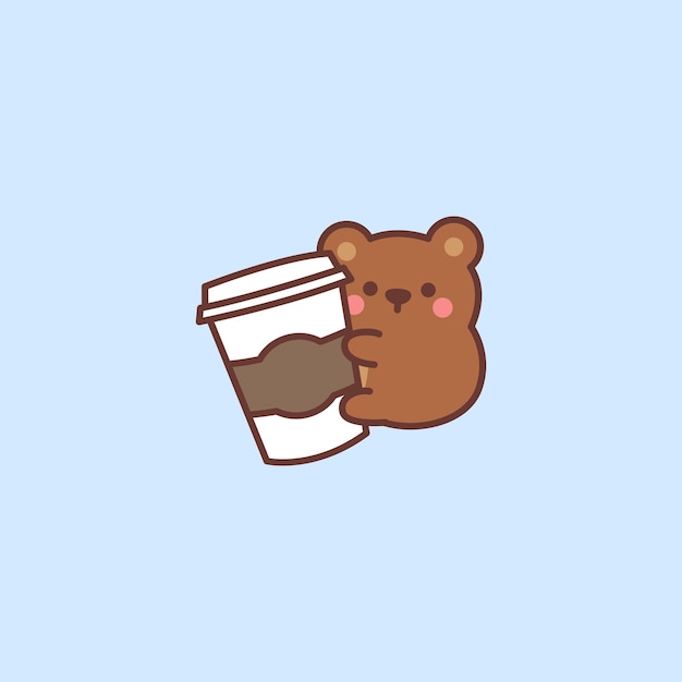 Cute bear loves coffee cartoon isolated on blue