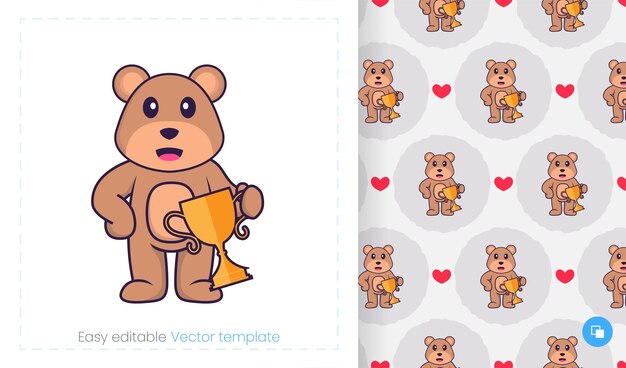 Cute bear mascot character. Can be used for stickers, pattern, patches, textiles, paper.