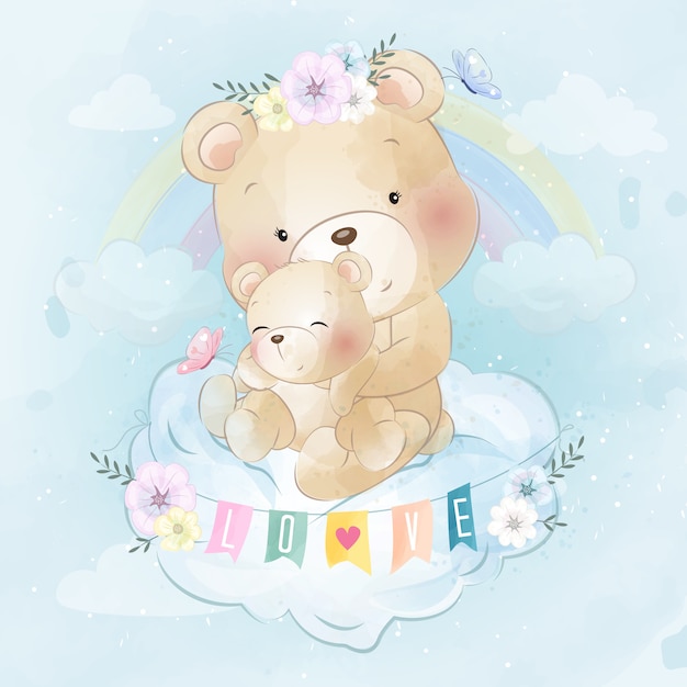 Cute bear mother and son