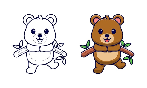 아이들을위한 나무 만화 색칠 공부 페이지에 귀여운 곰