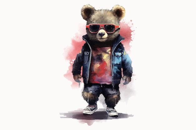 Vettore simpatico orso in stile moda oversize e occhiali da sole fantastico orso giocattolo per cartoline, poster e design di stampe slogan e stile di moda