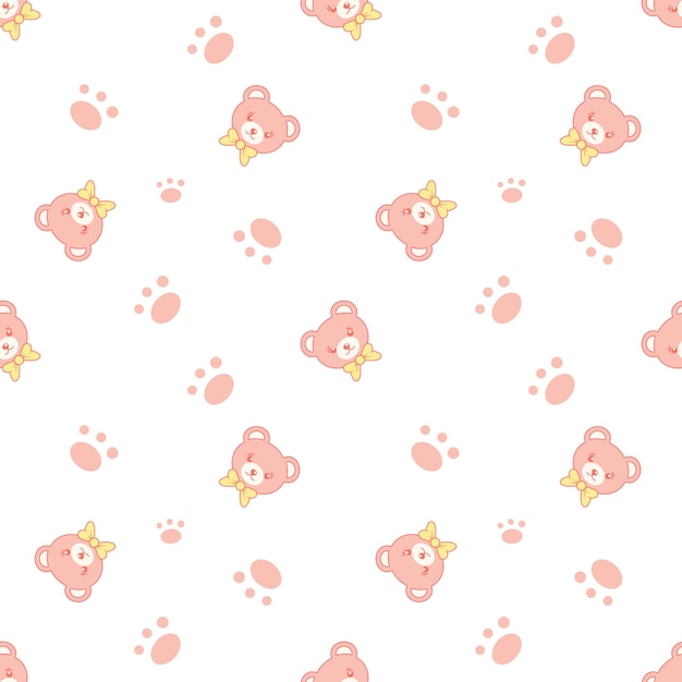 Vector cute bear pattern with paw