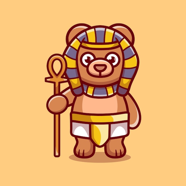 Cute bear pharaoh carrying a stick