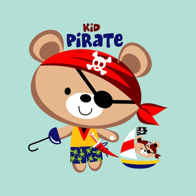 cute bear pirate design cartoon vector illustration