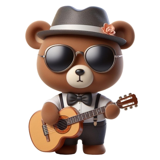 Милый медведь играет на гитаре.