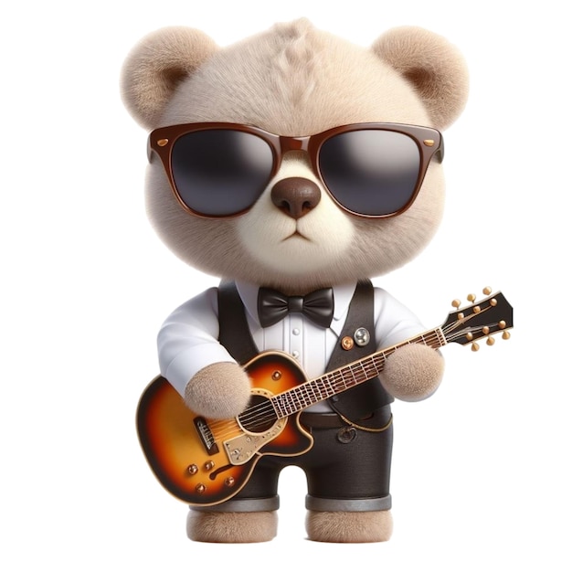 Cute bear playing guitar