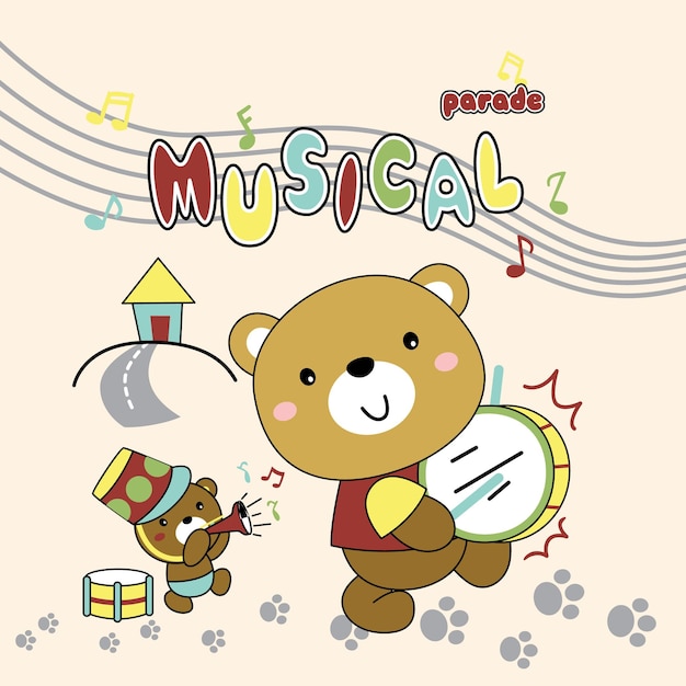 cute bear playing music