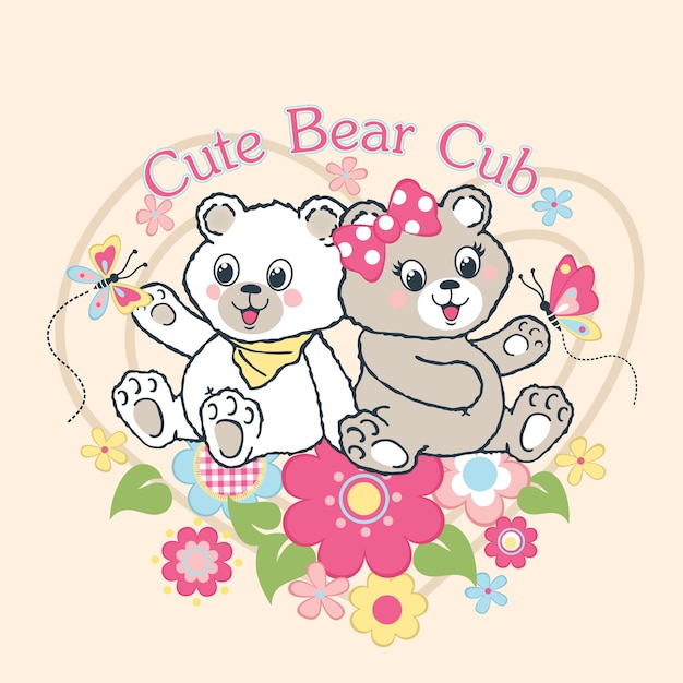 Cute bear playing with friends vector