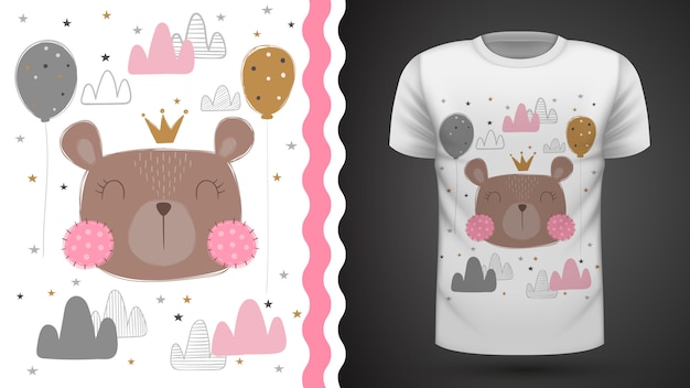 Vector cute bear for print t-shirt