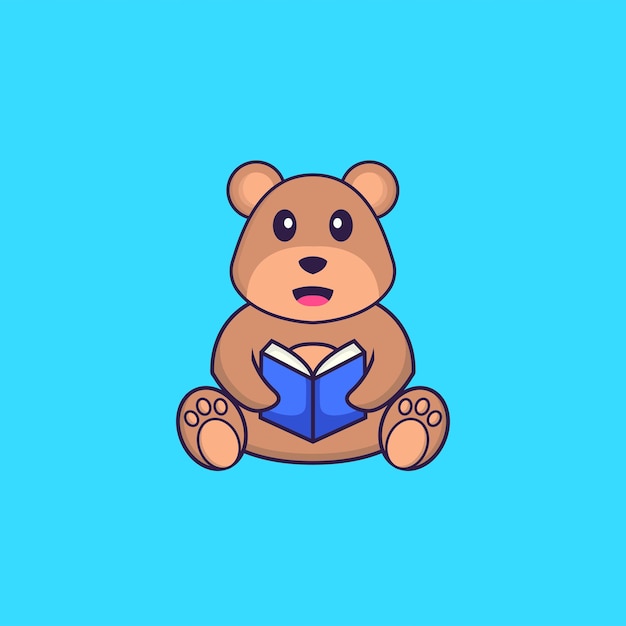 책을 읽고 있는 귀여운 곰. 고립 된 동물 만화 개념입니다.