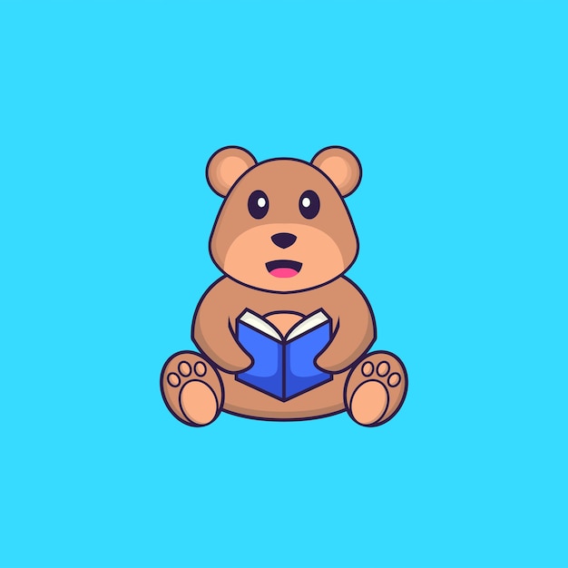 Cute bear reading a book. Animal cartoon concept isolated.