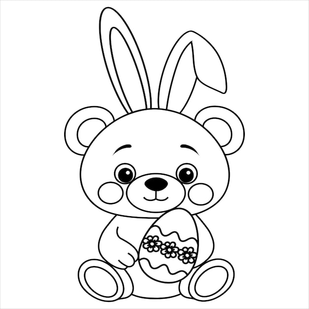 Vector cute bear rebbit freehand sketch linear flat vector illustration