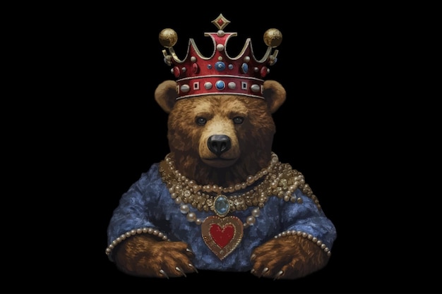 Vettore simpatico orso con cappuccio rosso e corona del re fantastico orso giocattolo per cartoline, poster e design di stampe slogan e stile di moda