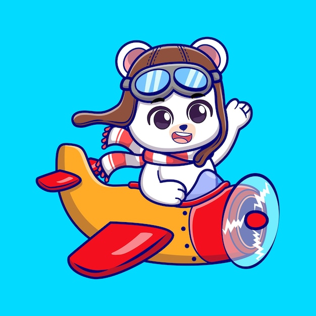 Cute bear in red scarf piloting plane