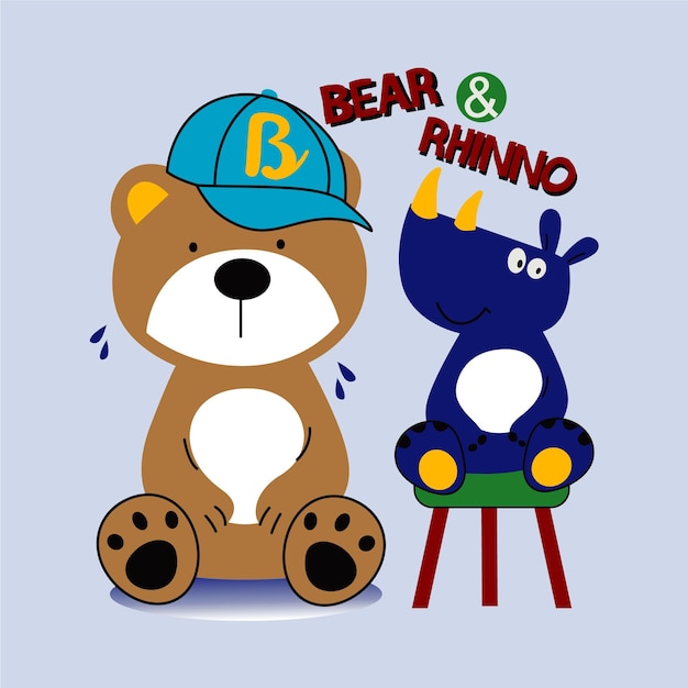 cute bear and rhino design cartoon vector illustrator