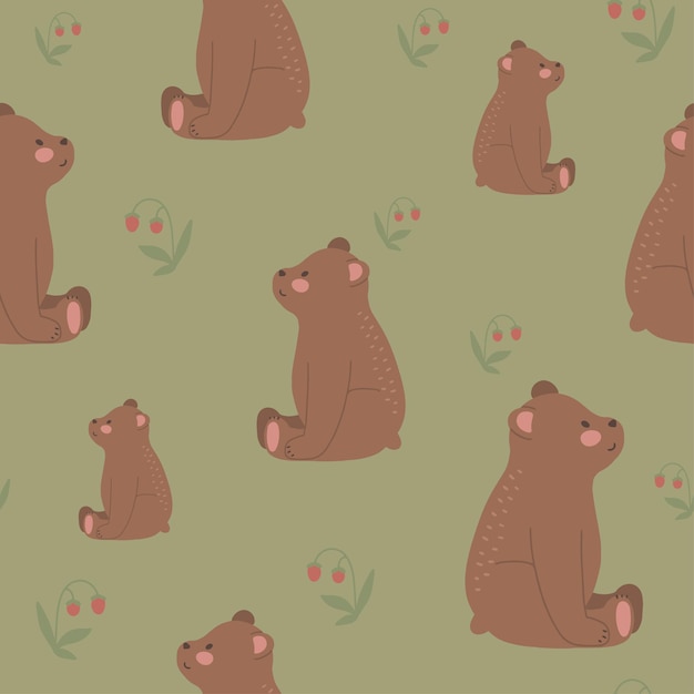 Vector cute bear seamless pattern hand drawn cute kids background vintage retro pallete