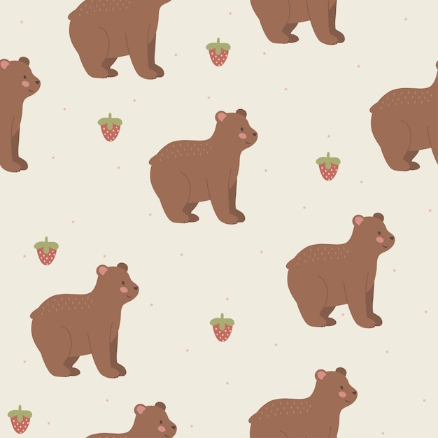 Vector cute bear seamless pattern hand drawn cute kids background vintage retro pallete