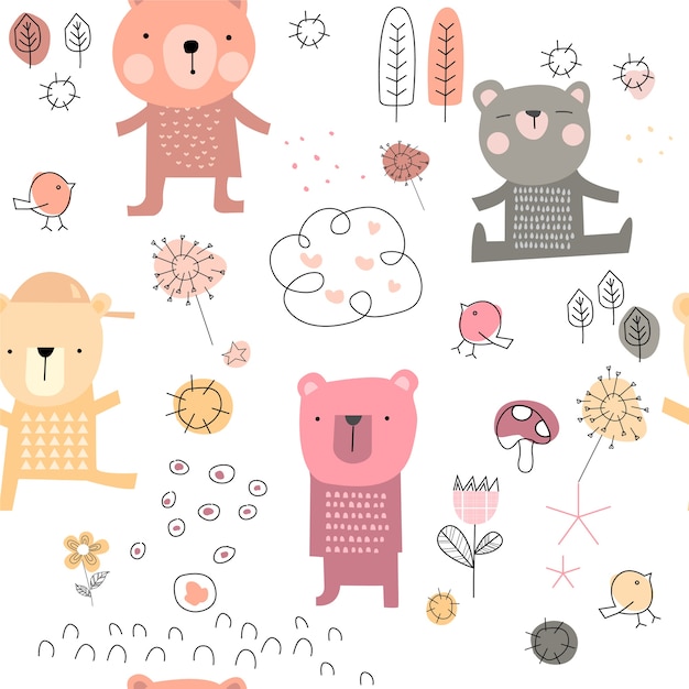 Cute bear seamless pattern