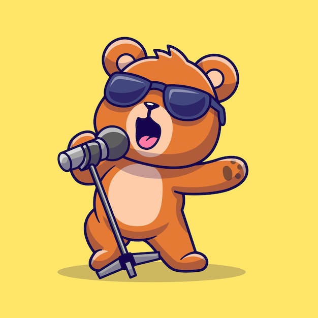 かわいいクマの歌う漫画ベクトルアイコンイラスト動物音楽アイコンコンセプト分離プレミアムフラット