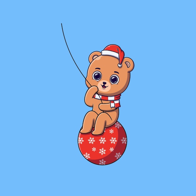 Cute bear sitting on Christmas ball