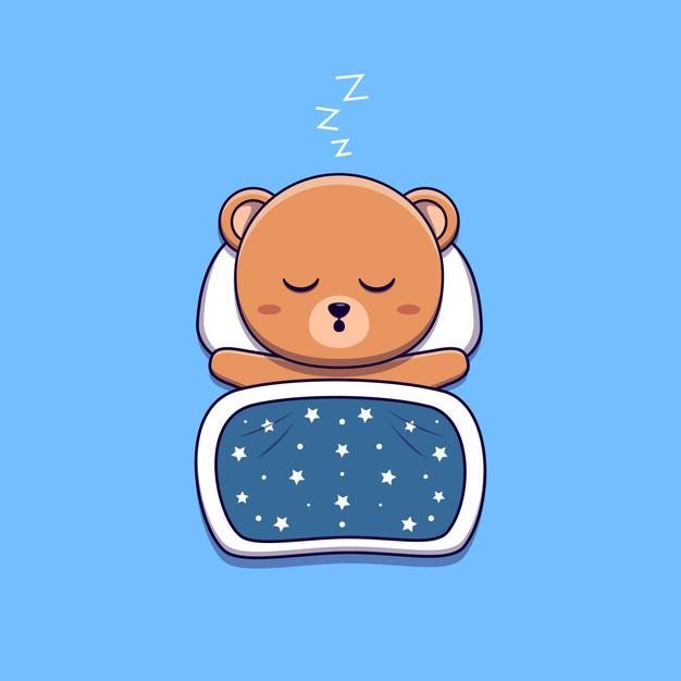 Cute bear sleeping with pillow and blanket