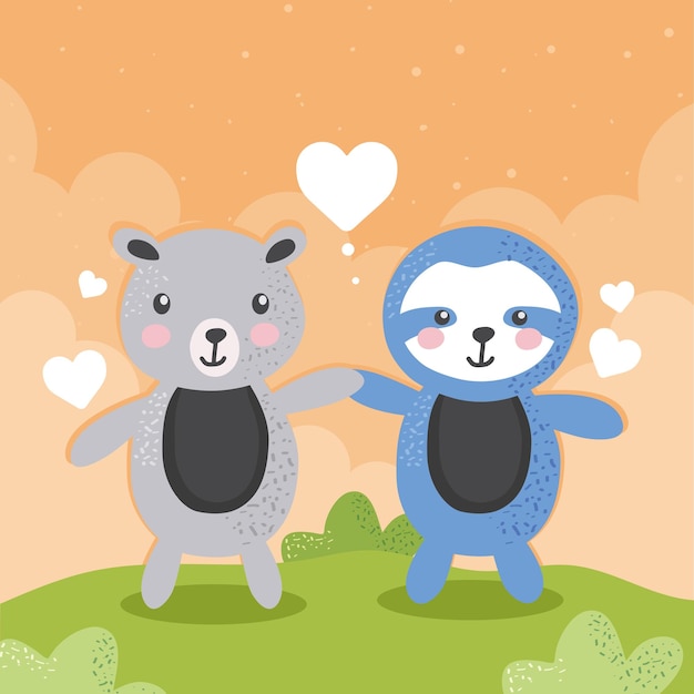 Cute bear and sloth bear characters