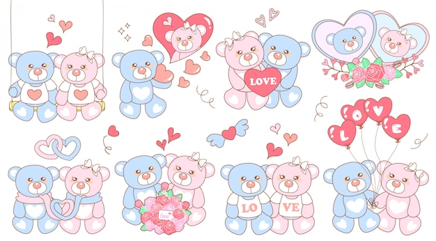 Cute bear stickers on the day of love