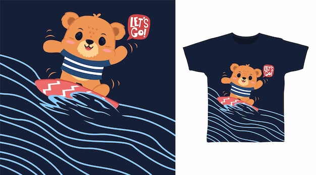 Cute bear surfing tshirt art fashion design